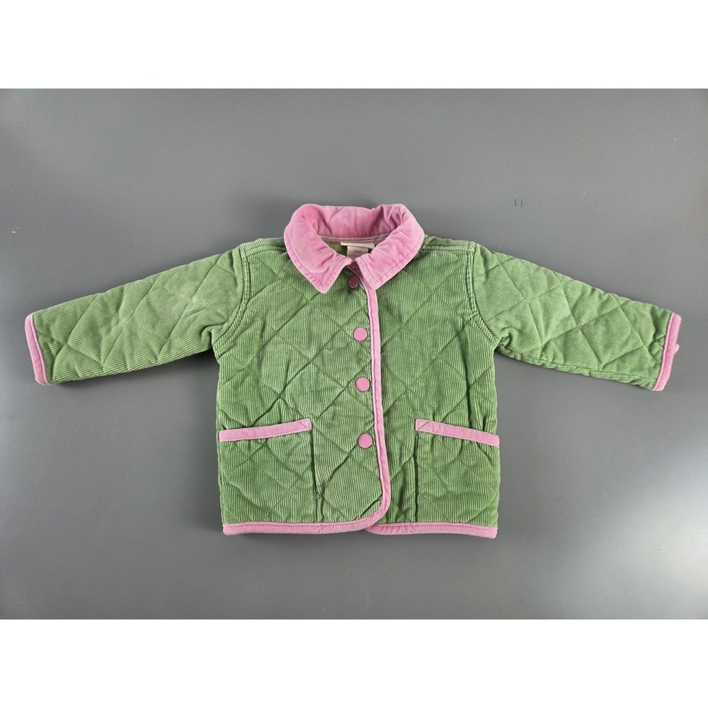 Hartstrings Kelly Green Pink Corduroy Barn Jacket 18 Mos Baby Infant